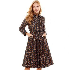 Saint Geraldine Retro Belted Midi Dress in Bold Floral Print